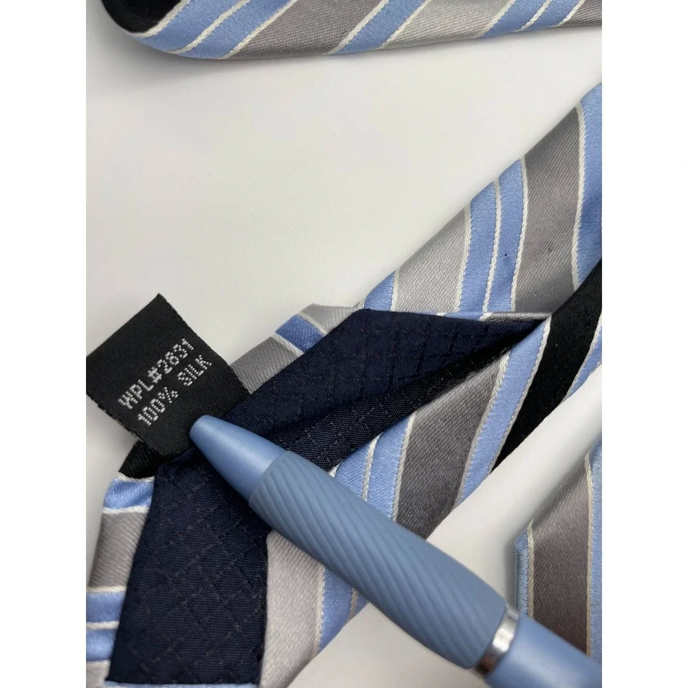 Jones New York Mens Silk Necktie Blue Silver Black Striped Classic Formal Tie